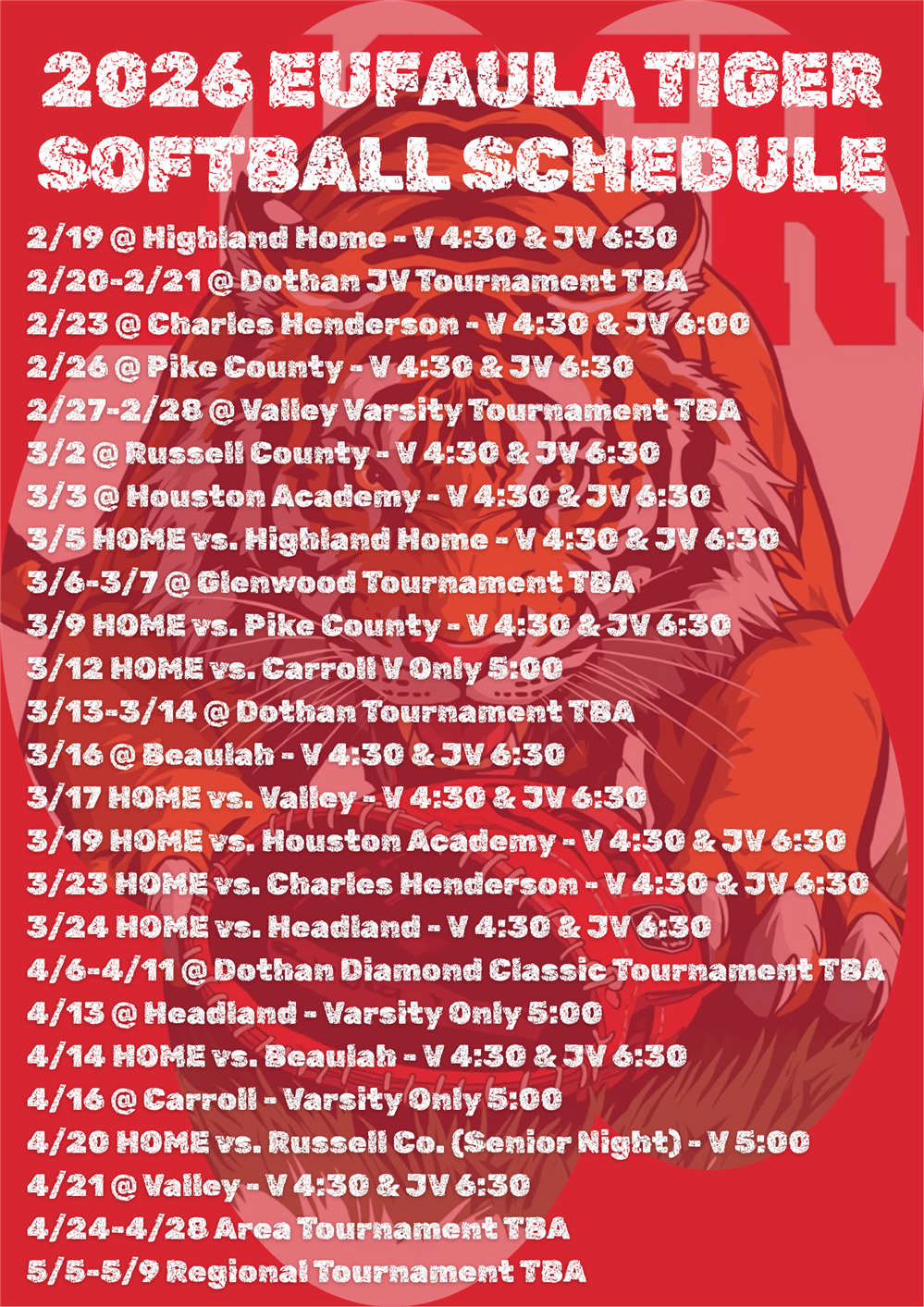 EHS Softball Schedule